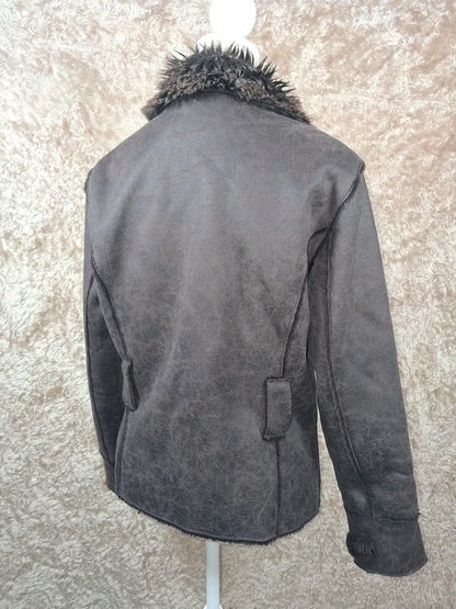 Veste effet peau lainée grise col fausse fourrure taille M