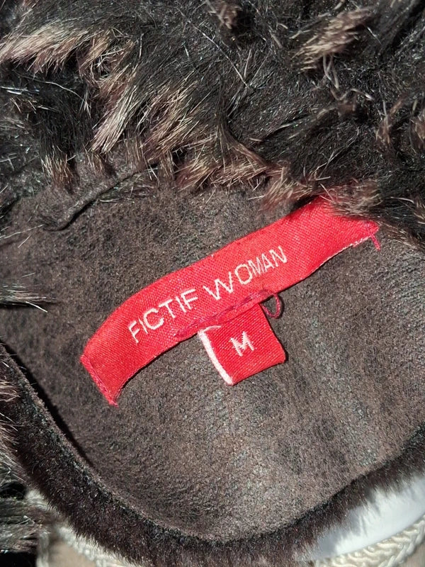 Veste effet peau lainée grise col fausse fourrure taille M