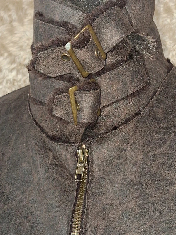Veste effet peau lainée grise col fausse fourrure taille M