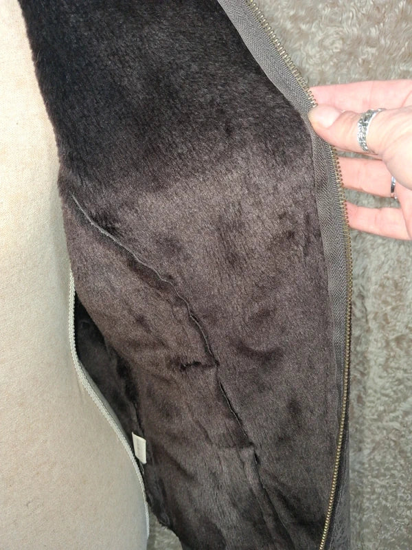 Veste effet peau lainée grise col fausse fourrure taille M