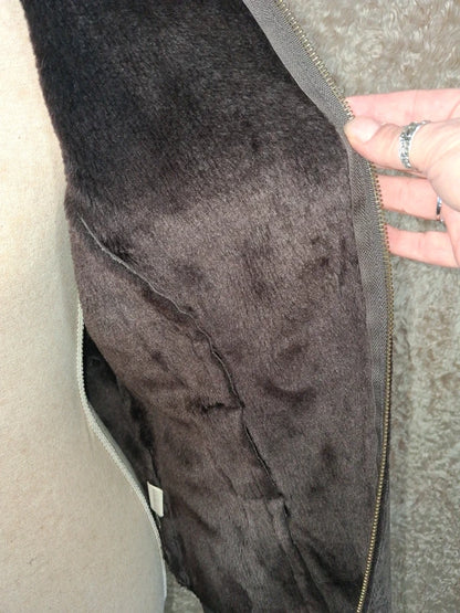 Veste effet peau lainée grise col fausse fourrure taille M