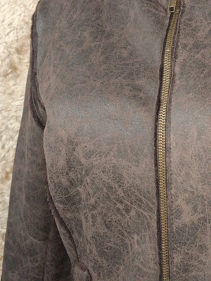 Veste effet peau lainée grise col fausse fourrure taille M