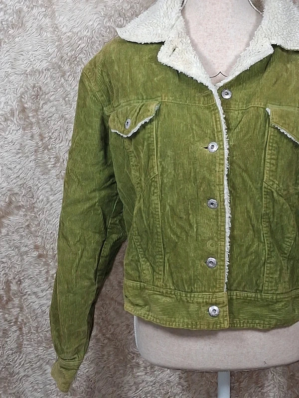 Veste Trafaluc Active velours côtelé vert kaki doublée écru taille M