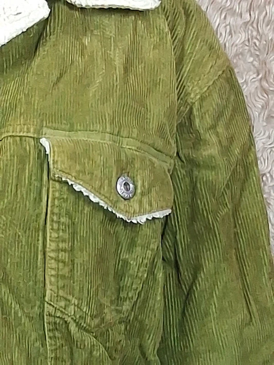 Veste Trafaluc Active velours côtelé vert kaki doublée écru taille M