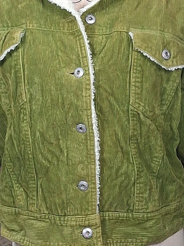 Veste Trafaluc Active velours côtelé vert kaki doublée écru taille M