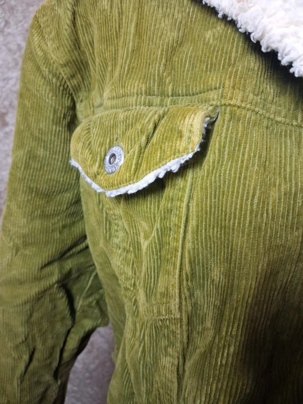 Veste Trafaluc Active velours côtelé vert kaki doublée écru taille M