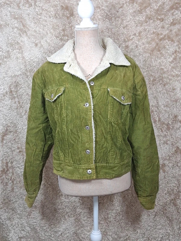 Veste Trafaluc Active velours côtelé vert kaki doublée écru taille M
