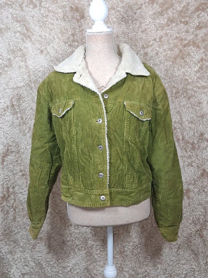 Veste Trafaluc Active velours côtelé vert kaki doublée écru taille M