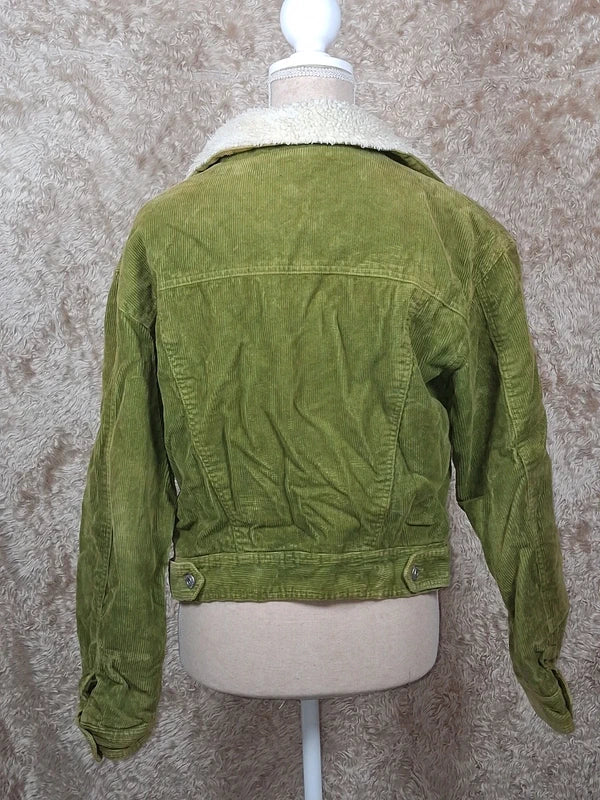 Veste Trafaluc Active velours côtelé vert kaki doublée écru taille M