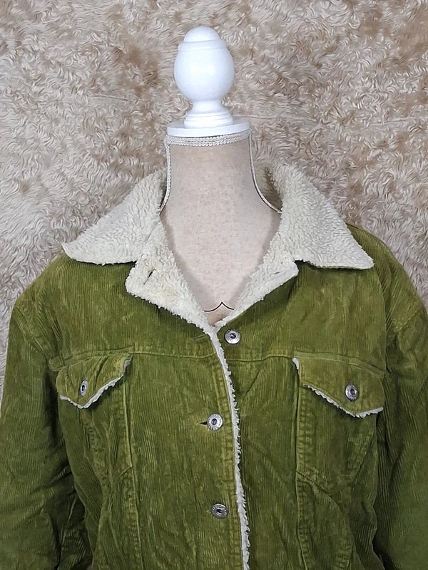 Veste Trafaluc Active velours côtelé vert kaki doublée écru taille M