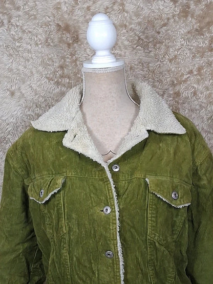 Veste Trafaluc Active velours côtelé vert kaki doublée écru taille M