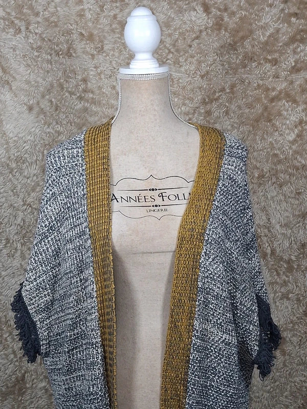 Gilet long Bonobo Jeans chiné à franges moutarde taille S