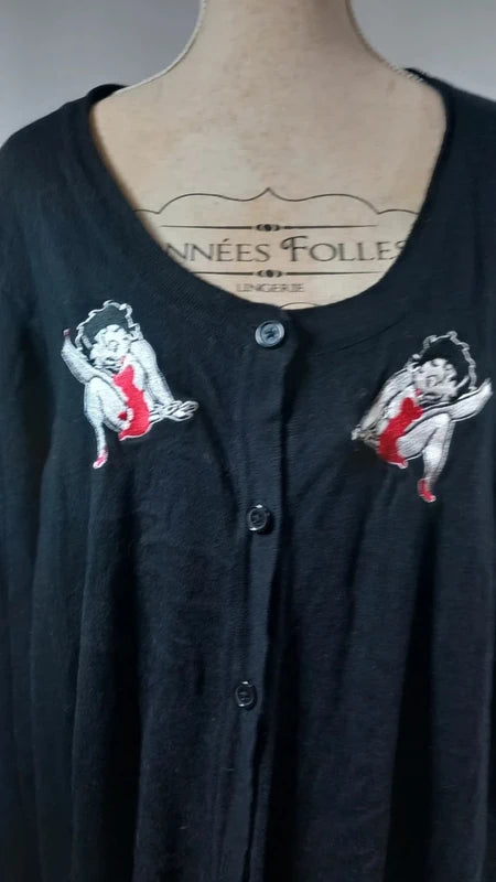 Gilet Noir Betty Boop - Broderies - T. 56/58 Oversize