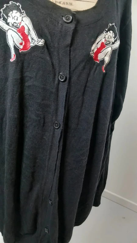 Gilet Noir Betty Boop - Broderies - T. 56/58 Oversize