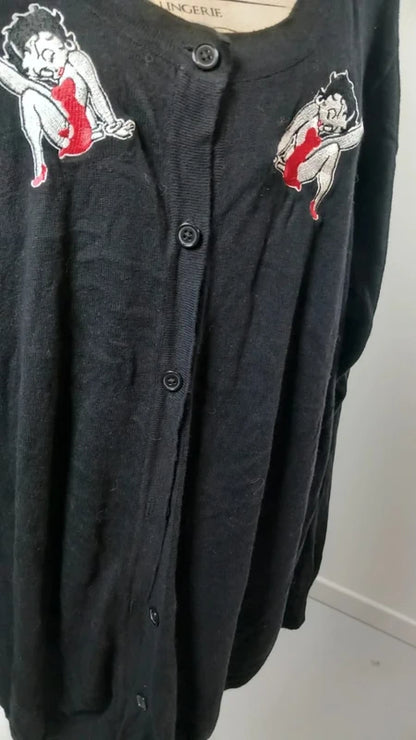 Gilet Noir Betty Boop - Broderies - T. 56/58 Oversize