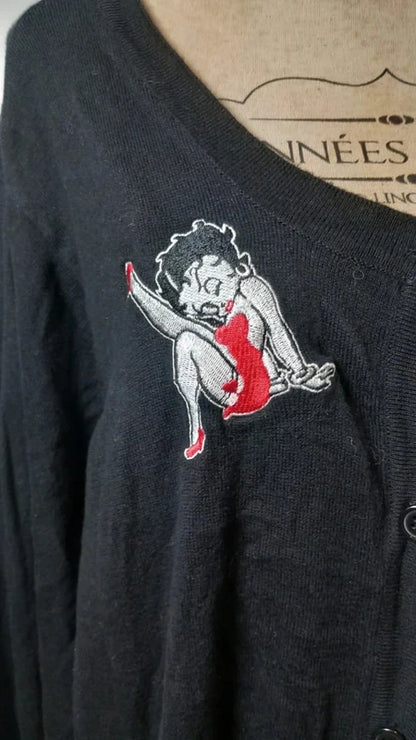 Gilet Noir Betty Boop - Broderies - T. 56/58 Oversize
