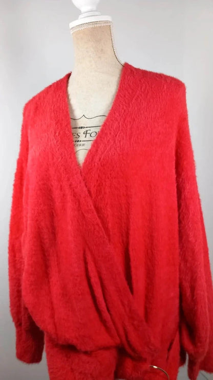 Pull Douillet "Effet Duveteux" Rouge Éclatant - Bodyflirt - Taille 54/56