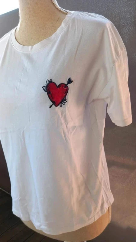 White Pimkie T-shirt New with Embroidered Heart Patch size XS
