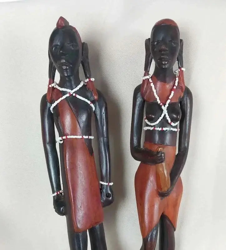 Lot 2 Statuettes Africaines Masaï en Bois Sculpté - 31 cm