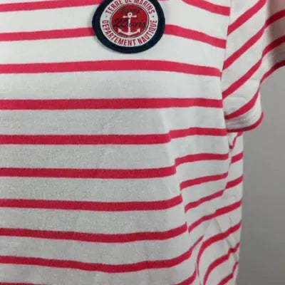 Terre de Marins Sailor Top – White & Coral Red – Embroidered Patch – Size XL