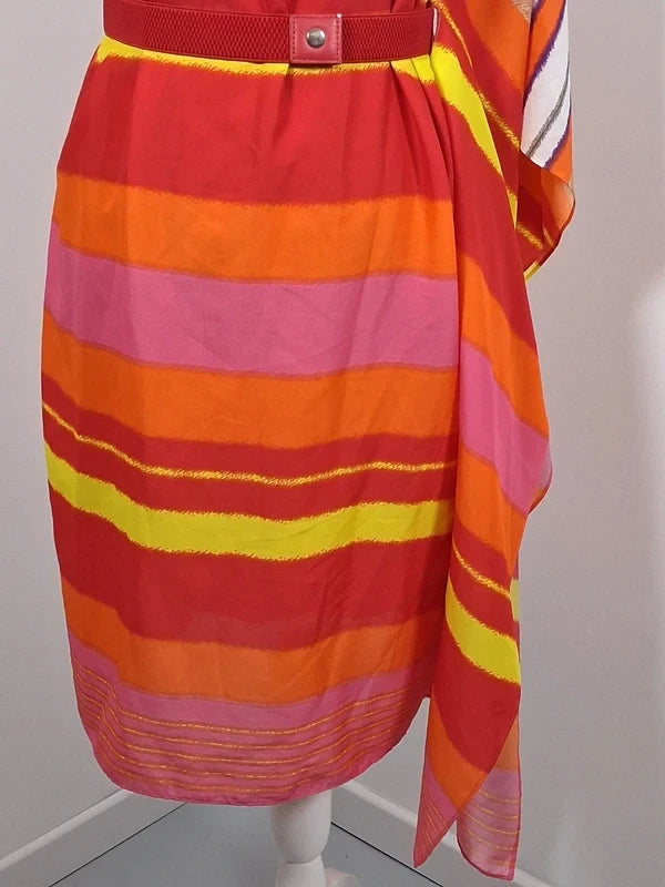 Robe Manoukian asymétrique orange rose jaune drapée M 38