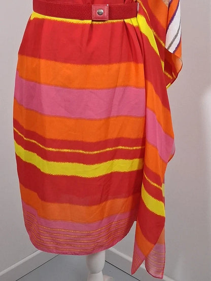 Robe Manoukian asymétrique orange rose jaune drapée M 38