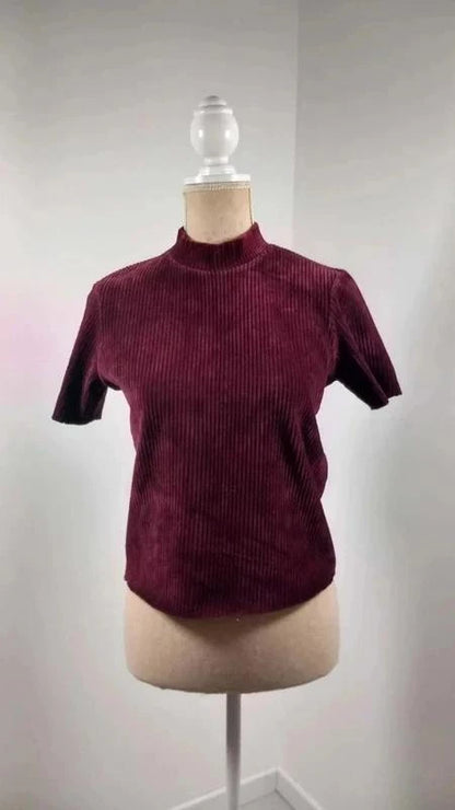 Top Velours Côtelé Bershka – Bordeaux Profond – Taille M – NEUF