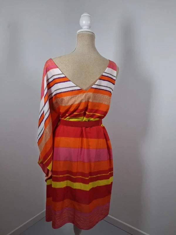 Robe Manoukian asymétrique orange rose jaune drapée M 38