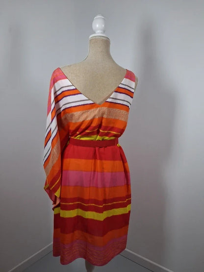 Robe Manoukian asymétrique orange rose jaune drapée M 38