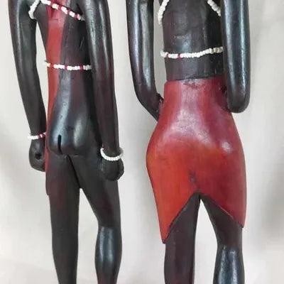 Lot 2 Statuettes Africaines Masaï en Bois Sculpté - 31 cm