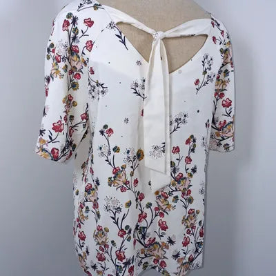 Cream Floral Fluid Blouse – Elegant Tie-Backless – Size 44 (XL)