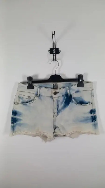 Blue & White Tie-Dye Denim Shorts – Festival Style – Size 14