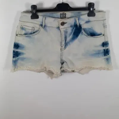 Blue & White Tie-Dye Denim Shorts – Festival Style – Size 14