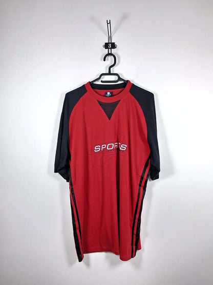 DIKESEN Two-Tone Red Black Sports T-Shirt – Graphic Print – Mesh – Size XXL