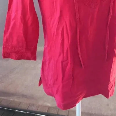 Tunique Bohème 100% Lin Rouge Éclatant – Taille 40