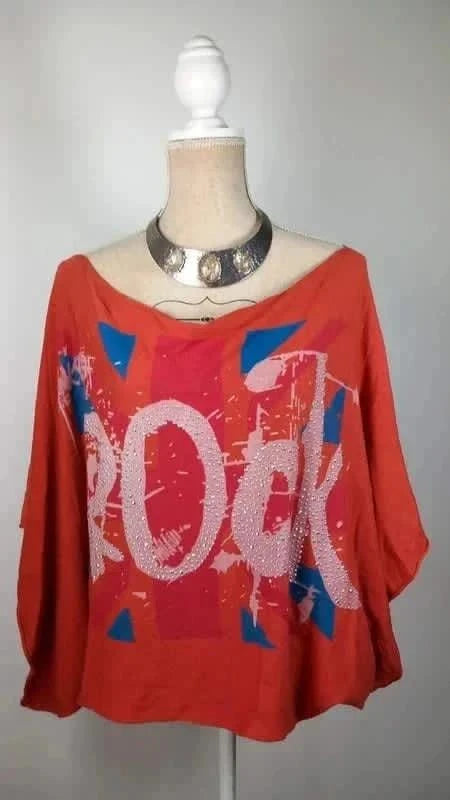 Tee shirt rock strass manche chauve souris nicole t.54/56