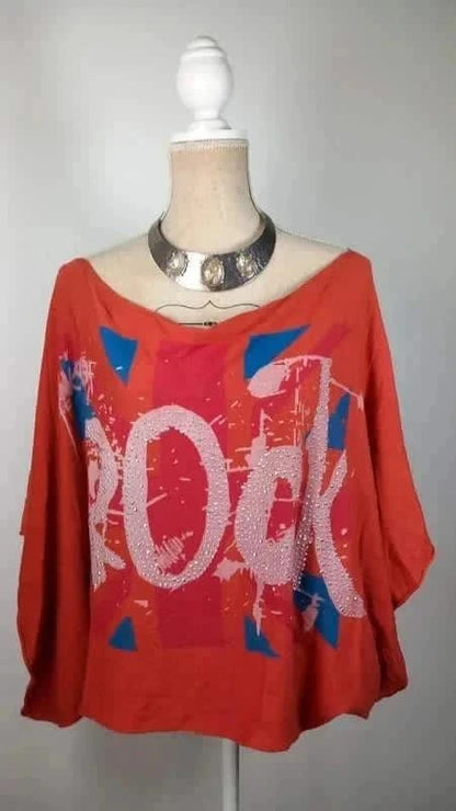 Tee shirt rock strass manche chauve souris nicole t.54/56