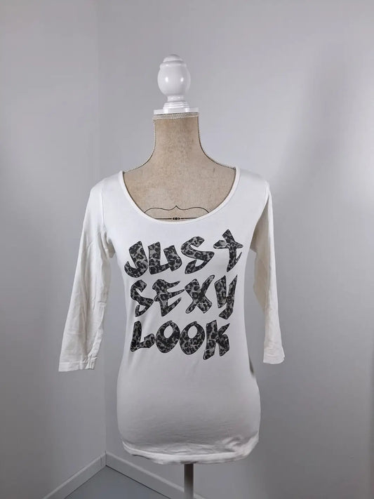 Top blanc Walk and Talk – Dos nu double nœud & Inscription léopard – Taille 38/40 – NEUF