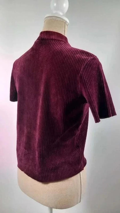 Top Velours Côtelé Bershka – Bordeaux Profond – Taille M – NEUF