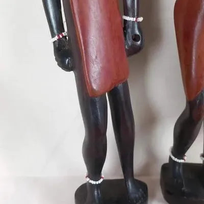 Lot 2 Statuettes Africaines Masaï en Bois Sculpté - 31 cm