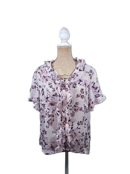 Daxon pink and purple floral fluid blouse – Size 46