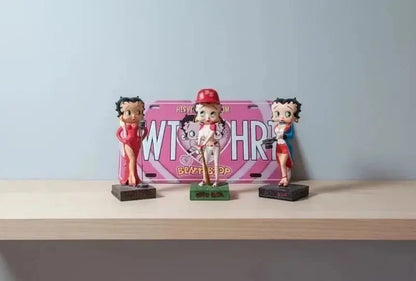 Lot of 3 Hand-Painted Resin Betty Boop Figurines + Enamel Plate – 15 cm