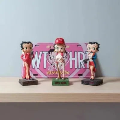Lot of 3 Hand-Painted Resin Betty Boop Figurines + Enamel Plate – 15 cm