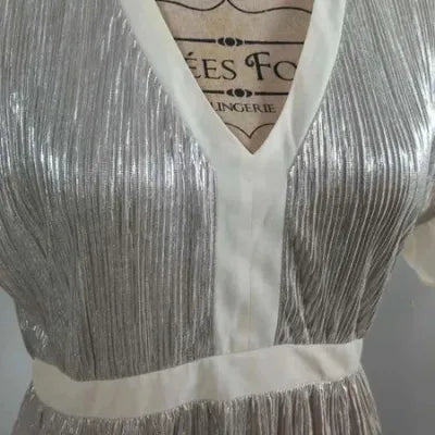 Naf Naf Cocktail Dress - Silver & Pleated - New (Size S)