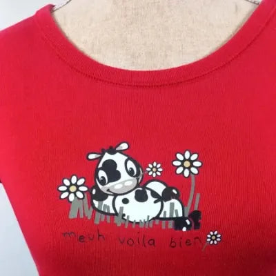 Cache Cache T-shirt – "Meuh Voilà Bien" – Cow Print – Fitted Cut – Size 38 (M)