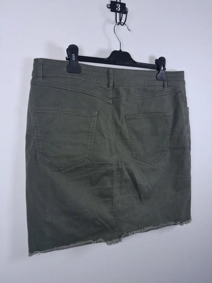 Jupe en jean kaki Kiabi – Taille 44 – Effet frangé