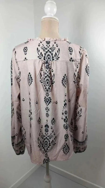 Tunique Bohème Chic Rose Poudré & Noir – XL – Neuve