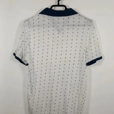 Guess Slim Fit White Anchor Print Polo New - Size M/L