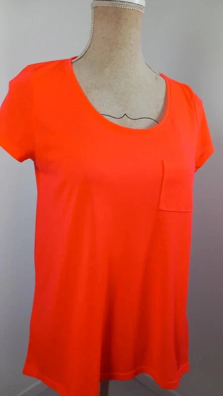 H&M Divided Fluorescent Coral T-Shirt - Asymmetrical Cut - New - Size 38