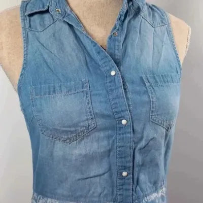 Jennyfer Sleeveless Shirt – Denim & Paisley Bandana Print – Bohemian Style – Size S